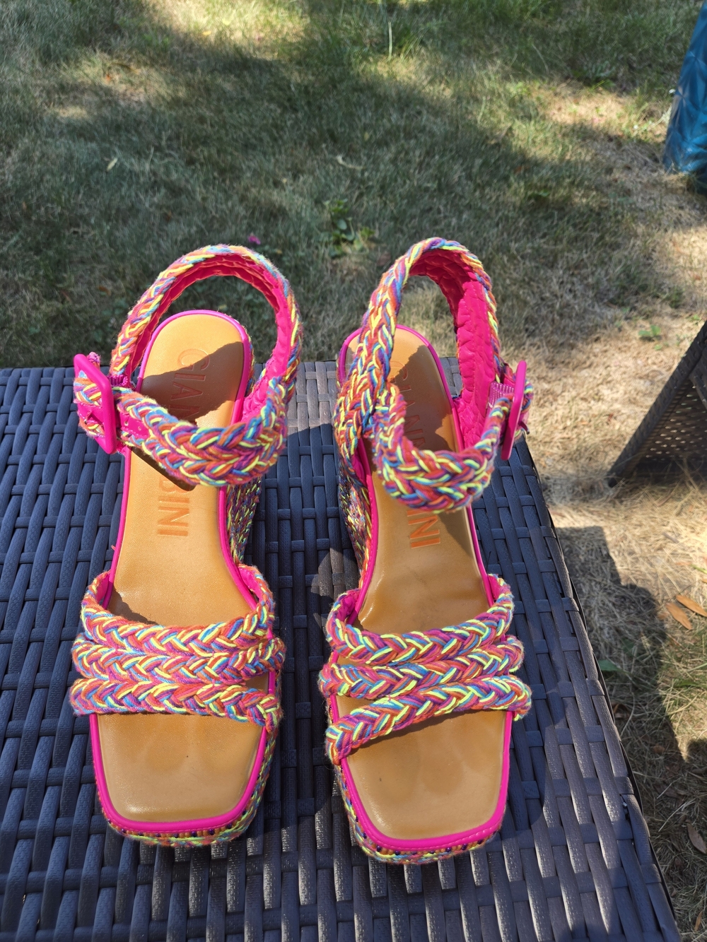 Gianni Bini Multicolor Braided Platform Wedge Sandals - Hot Pink Trim Wedges - Picture 3 of 8
